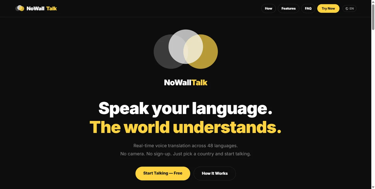 NoWall Talk リアルタイム翻訳サービスの画面